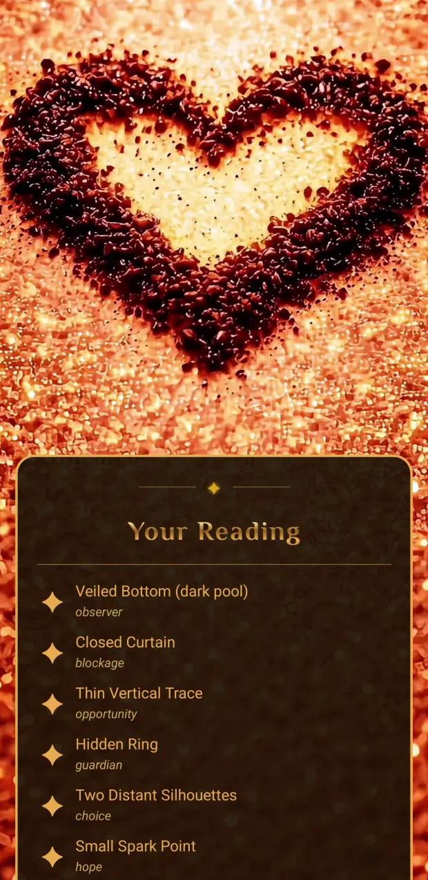 A reading on screen: the symbols found in the cup